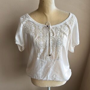 Nolita Women’s Sz M Blouse Lace Off White Short Sleeve New ST2125